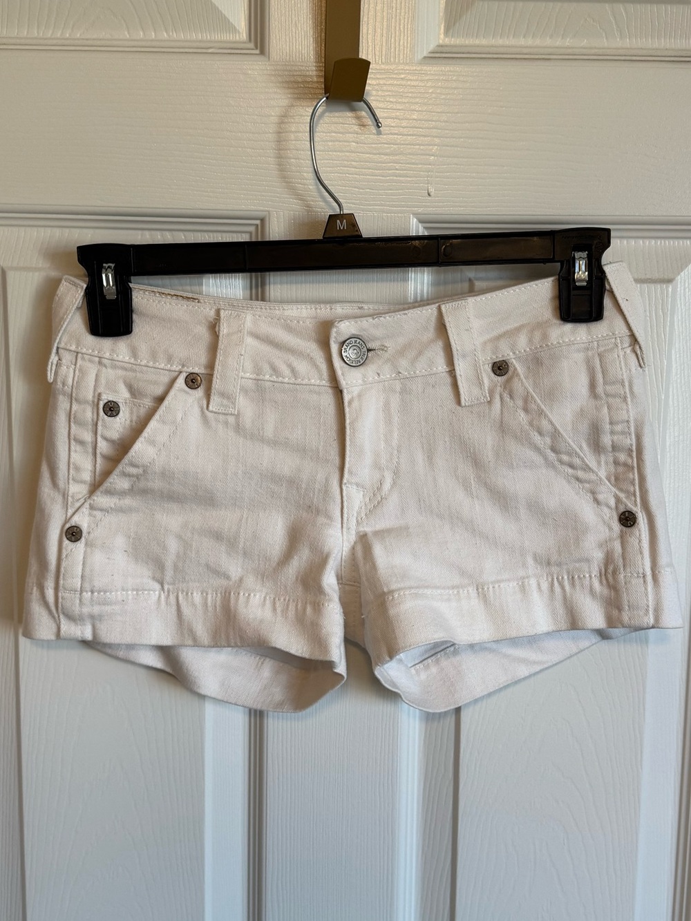True Religion EMMA SHORT white denim cuffed low-rise shorts